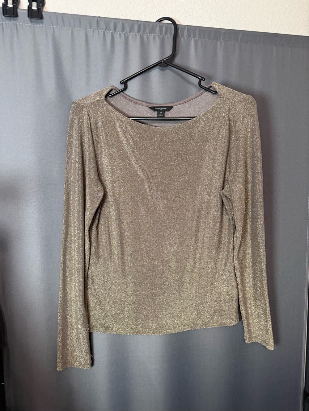 Banana Republic Metallic Taupe Long-Sleeve Crewneck Top